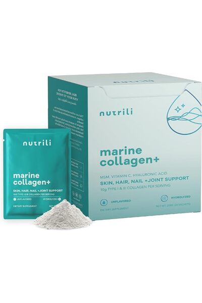 nutrili كولاجين بحري+ |   إم إس إم، حمض الهيالورونيك وفيتامين سي (24 كيس)