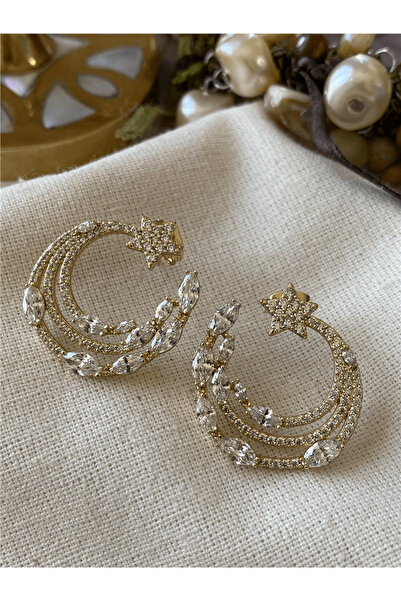 XUPING JEWELRY Xuping 14K Taşlı Ayyıldız Tasarım Küpe