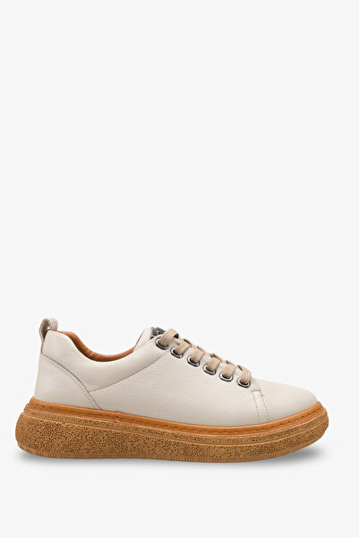 İNNABUTİKK Menira Women's Genuine Leather Sneaker Sports Shoes - Ecru