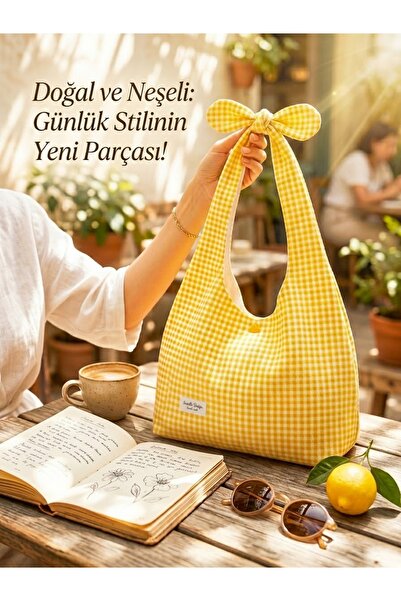 Sewille Design Hand Made Sarı Pötikareli Fiyonk Askılı Omuz Çantası