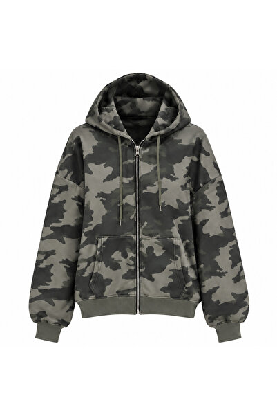 DENOKMODA Camouflage Pattern Unisex Zippered Cardigan