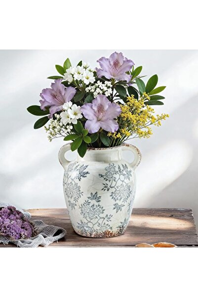 Enra Vintage vase with Handle,Blue and White Ceramic Decorative Flower vase, ...