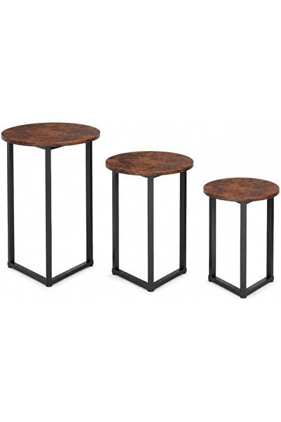 Bentifar Round Nesting Tables Set of 3, Wood Tops and Metal Frames