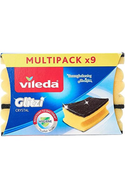 Vileda Silimo إسفنجة غسيل الأطباق فيليدا جليتزي عالية الرغوة - 9 قطع، لون أصفر