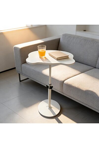 GENERAL Cloud Small Coffee Table, Cute White Bear Side Table with Height Adju...