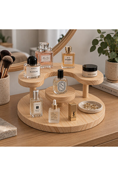 ka tasarım Luma Wooden Perfume Organizer 2-Tier Cosmetic Makeup Organizer Sol...