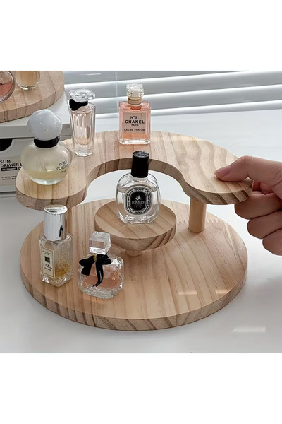 ka tasarım Luma Wooden Perfume Organizer 2-Tier Cosmetic Makeup Organizer Solid Pine
