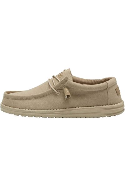 HEY DUDE Men's Wally Canvas Loafers, Beige, 44.5 EU