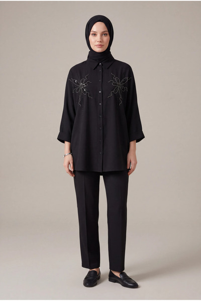 BURRASCA Beaded Embroidered Oversized Linen Shirt