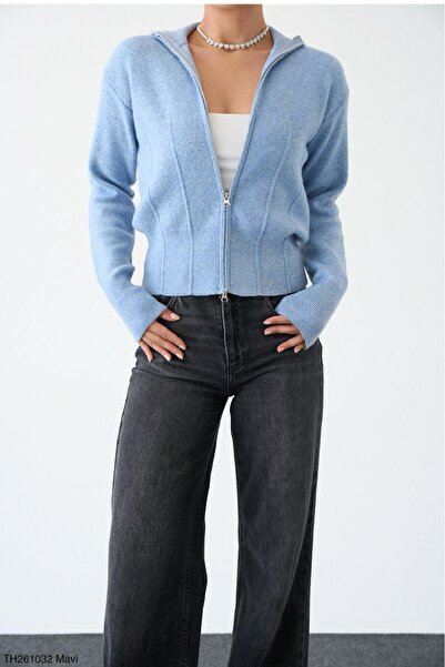 Lupies Women's Turtleneck Zippered Wool Knitwear Cardigan