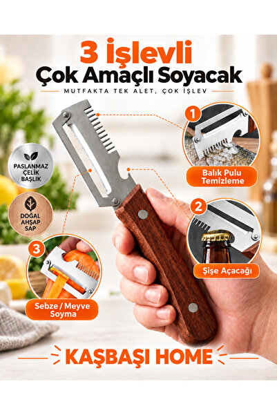 Kaşbaşı Home Paslanmaz Çelik 3 Fonksiyonlu Akasya Doğal Ahşap Saplı İşlevsel ...