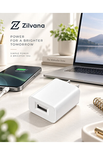 Zilvana 2 Düz Uçlu USB Girişli Şarj Başlığı 5V 1A 5W Seyahat Tipi Adaptör(Kab...