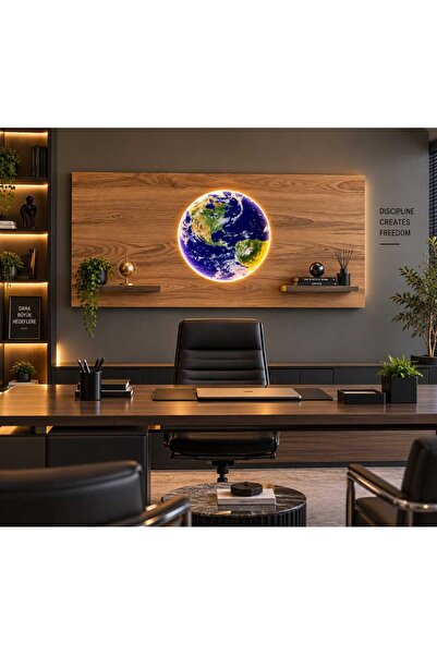 LED Işıklı Duvar Dekoru Raflı Dekoratif Ahşap Duvar Paneli 140x68 cm