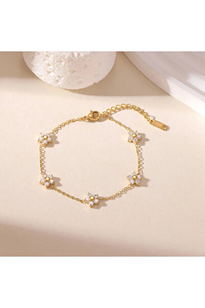 Peach Jewelry Ατσάλι 316 Λουλούδια με Κρύσταλλα Επιχρυσωμένο 18Κ