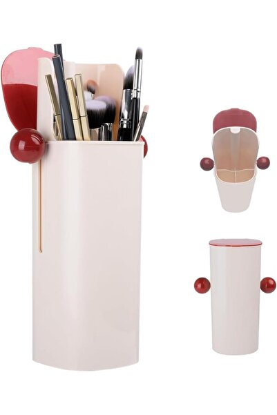 Tazweeq 3-Slot Makeup Brush Organizer with Lid, Dustproof Press-to-Open Holde...
