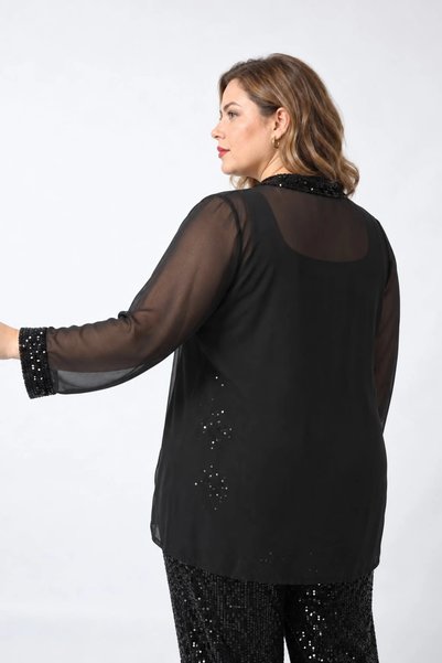 Lady Majestic Jachetă de damă din șifon cu detalii din paiete