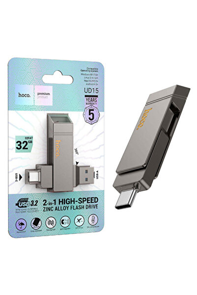 Hoco Στικάκι, Μονάδα Μνήμης, 32GB, Διπλή Θύρα USB-C + USB-A 3.2, Υψηλής Ταχύτ...