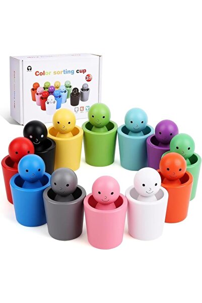 Soofam Wooden Montessori Rainbow Sorting Toy, Color Sorting Cups, Wood Color ...