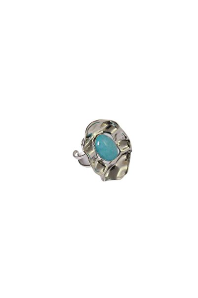 NO BRAND Δαχτυλίδι με οβάλ κυματιστό με aquamarine ημιπολύτιμη πέτρα διπλό αν...