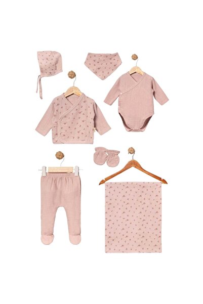 ENİA BABY Baby Girl Newborn 100% Cotton Rose Patterned Muslin Fabric 7-Piece ...