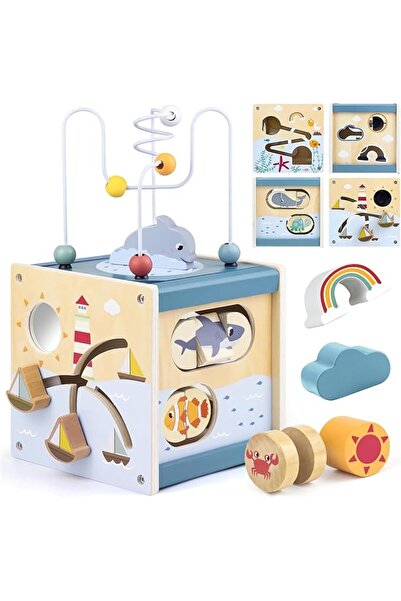 GENERAL Andanna Wooden Activity Cube for Toddlers 3, in 1 Ocean Animal Shape ...