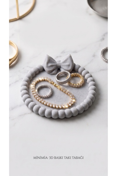 Samu Accessories طبق مجوهرات زخرفي بتصميم رخامي مع تفاصيل فيونكة - طبق مجوهرا...