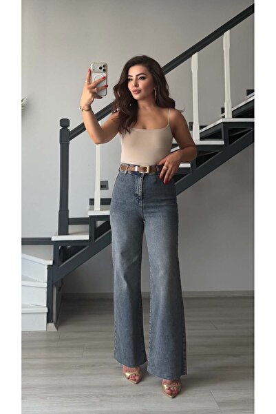 Oslove Coffee tinted belted lycra straight jeans