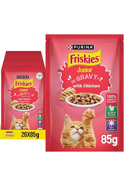 Friskies طعام قطط رطب بنكهة الدجاج مع قطع اللحم في عبوة، 26 × 85 جرام، أصفر
