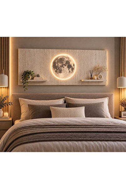 Mars design LED Işıklı Duvar Dekoru Raflı Dekoratif Ahşap Duvar Paneli 140x68 cm