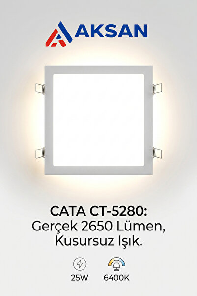 Cata CT-5280 30x30 cm Slim Led Panel 25W 6400K Beyaz Işık 2650 Lümen Sıva Alt...