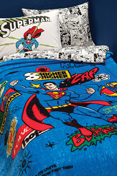 Puffy Superman Power Single Licensed Wellsoft Blanket - Blue