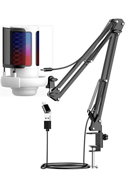 GENERAL RGB Gaming Microphone with Boom Arm & Pop Filter,USB Condenser Mic 19...