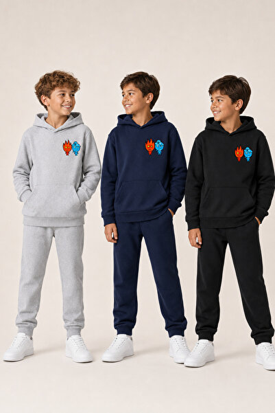han elegant 6-Piece Fire and Water Printed Hooded Kangaroo Pocket 2-Thread Se...
