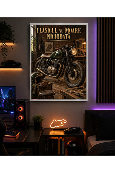 Miutic Print Studio Tablou decorativ cu motocicletă vintage „Clasicul nu moar...