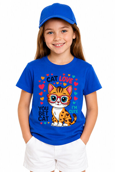 Cat Love Kız Çocuk Tişörtü %100 Pamuk