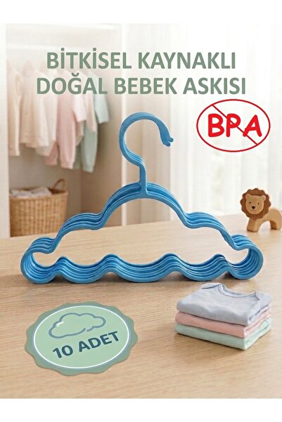Rubicon Toys Bitkisel Kaynaklı Mavi Bebek-Çocuk Kıyafet Askısı 10'lu
