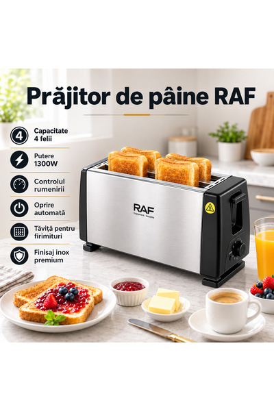 RAF Prăjitor de pâine RAF, Putere 1300W, capacitate 4 felii