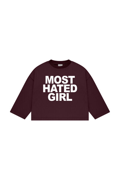 lethestudios Most Hated Girl Baskılı Uzun Kollu Basic T-Shirt