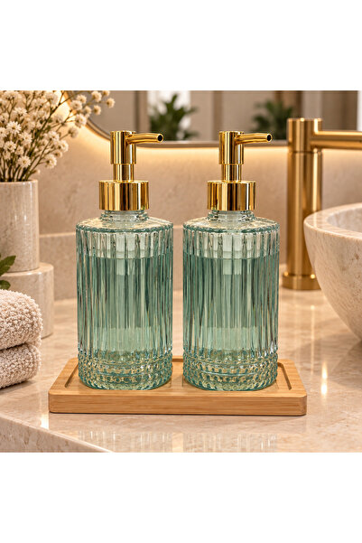 DECOFORM Bambu Standlı Bölmeli İkili Kristal Cam Sıvı Sabunluk