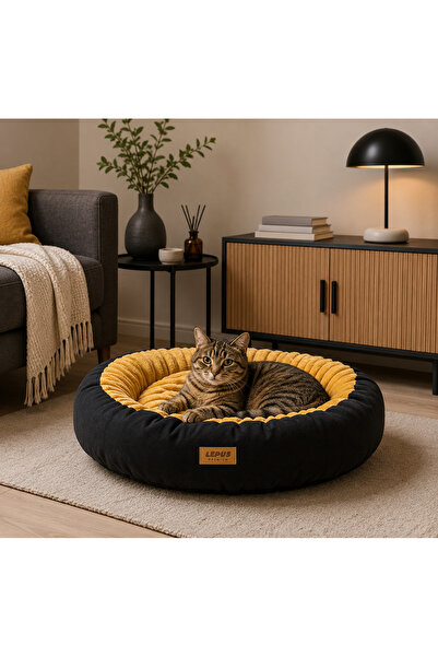 Kedi Köpek Premium Simit Yatağı - Peluş Konforlu Küçük Irk Köpekler ve Kedi Yatağı - 60 x 60 x 13 cm
