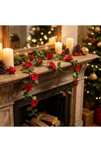 Kmt Style Christmas Product - Red Garland with Small Christmas Flowers 190cm,...