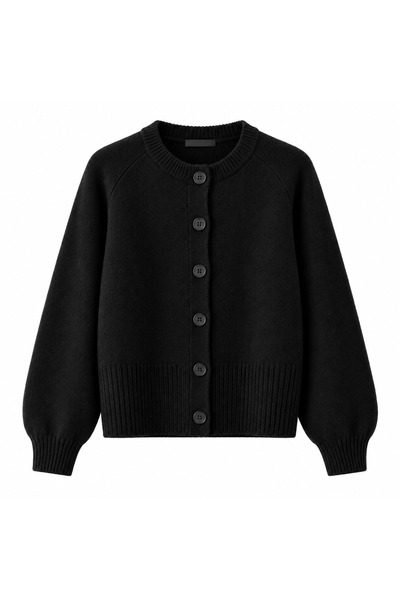 peri tower Women's Crew Neck Buttoned Balloon Sleeve Basic Knitwear Cardigan ...