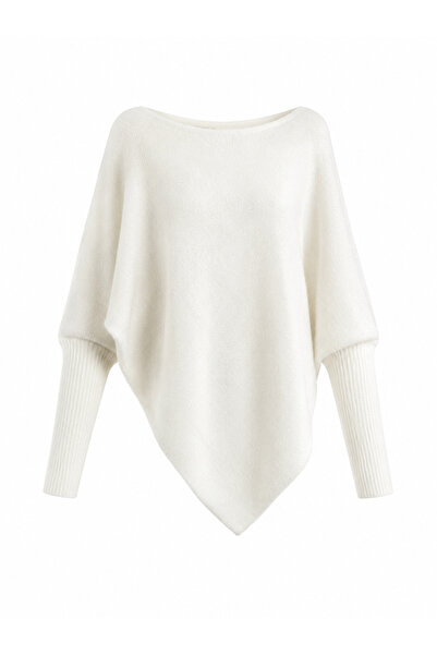 Buket Teke Ecru Boat Neck Asymmetrical Knitwear Blouse