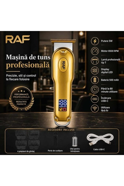 RAF Mașina de Tuns și Trimmer RAF, Lamă Tip T, Motor 6500 RPM, Putere 5W, Dis...