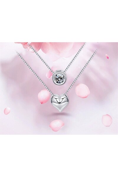 Peach Jewelry Ασημένιο μενταγιόν 925 με σύμβολο διπλής καρδιάς και ροζέτα