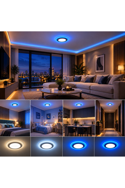 kialed Mavi LED Panel 5W 6500K Beyaz Işık + Mavi Işık 3 Modlu Dekoratif Tavan Spotu