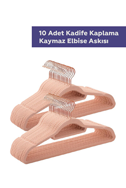Bakasana 10'lu Paket Kadife Askı Takım Elbise Askısı, Kaymaz Yüzeyli, 360 Der...