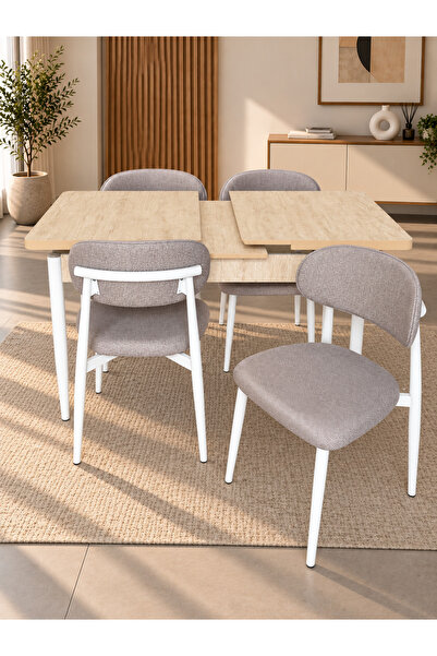 DEREN HOME Calvin Serisi 80x130 Traverten Açılabilir +4 Adet Metal İskeletli ...