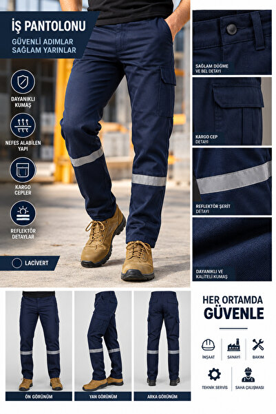 DDK 16/12 Lacivert Reflektörlü Kargo Cepli İş Pantolonu