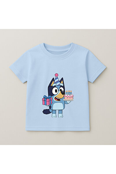 SVART WEAR Bluey Birthday Cake Printed Children's T-Shirt 100% Cotton Baby Blue